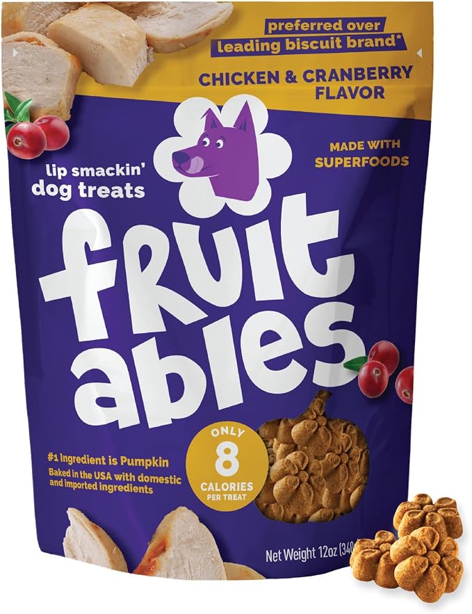 Fruitables Baked Dog Treats, Low Calorie Treats, Chicken & Cranberry, 12oz | Healthy Dog Treats, Training Treats, Crunchy Dog Biscuits, Limited Ingredient Recipe, Healthy Puppy Snacks, Made in USA