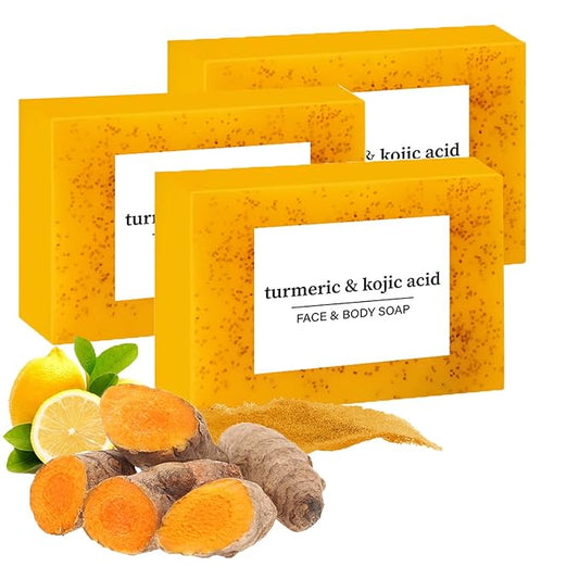 3PCS Lemon Turmeric Soap,Turmeric Soap Bar for Face and Body,Lemon Turmeri c Soa p infused with turmeric Extract, Soft, gentle and effective