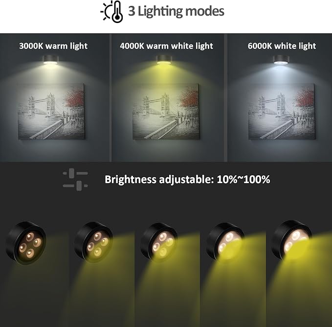 3Pcs Battery Operated Picture Light, Magnetic Painting Light with Remote, Dimmable Timer Art Display Light with 3 Light Modes for Dartboard Frame Picture Portrait,Wireless Wall Decor Puck Lights