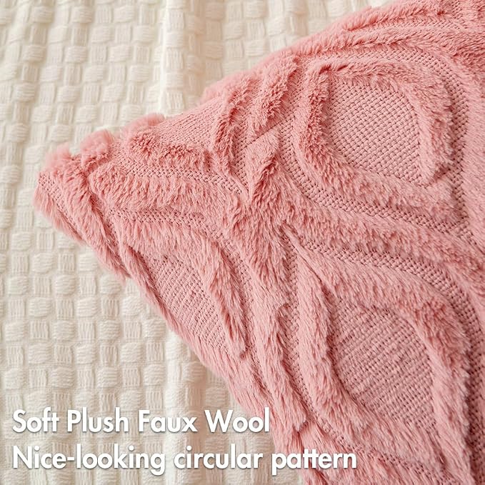MIULEE Coral Red Soft Plush Faux Wool Throw Pillow Covers 18x18 | Set of 2, Farmhouse Boho Home Decor, Decorative Cushion Covers for Sofa, Living Room, Bed