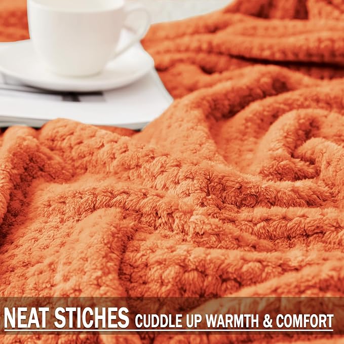 Exclusivo Mezcla Soft Waffle Fleece Bed Blanket King Size, Burnt Orange | Lightweight Plush Blanket for Bed, Bedroom, Cozy Flannel with Waffle Texture, Stylish Home Decor, All Season, 104x90 Inches