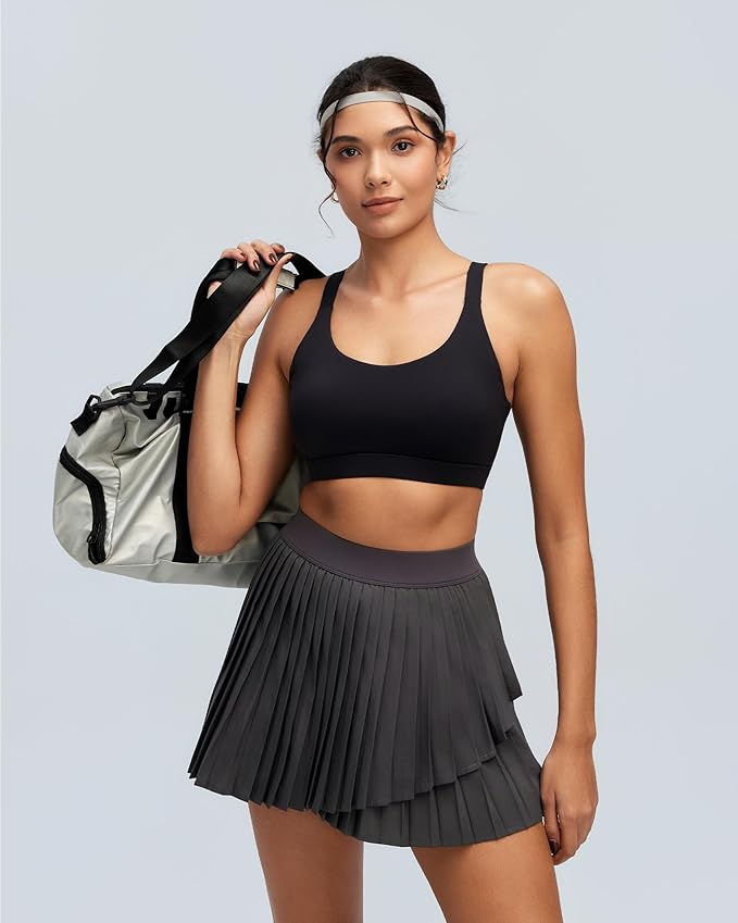 RUNNING GIRL Sports Bras for Women,Light Impact Molded Cup Strap Sports Bra with Sewn in Pads,Best for A-C Cup