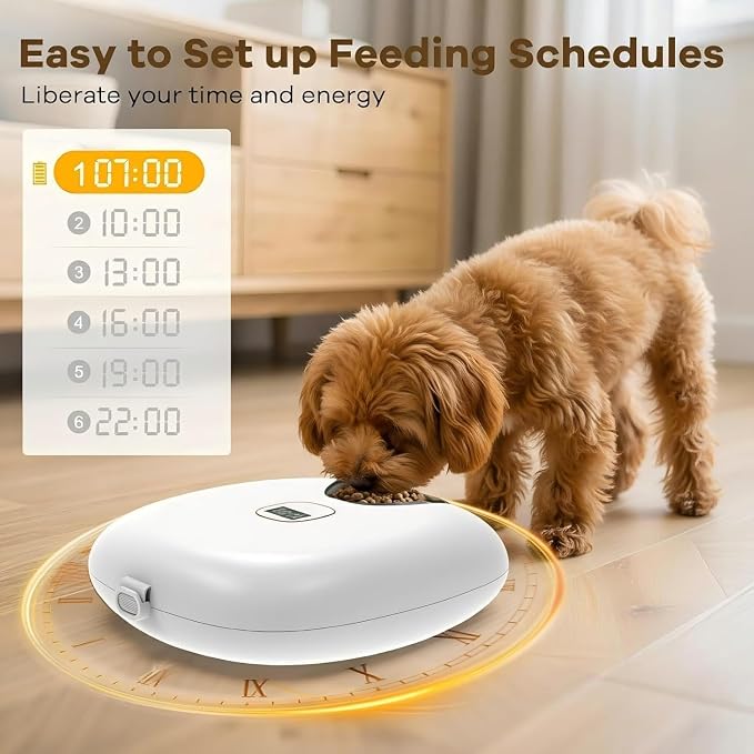 Automatic Cat Feeder Wireless, Sharper Image Auto Cat Food Dispenser for Dry Food with 4 Ice Packs, Rechargeable Auto Feeder for Cats and Dogs with Programmable Timer Low Battery Indicator, White