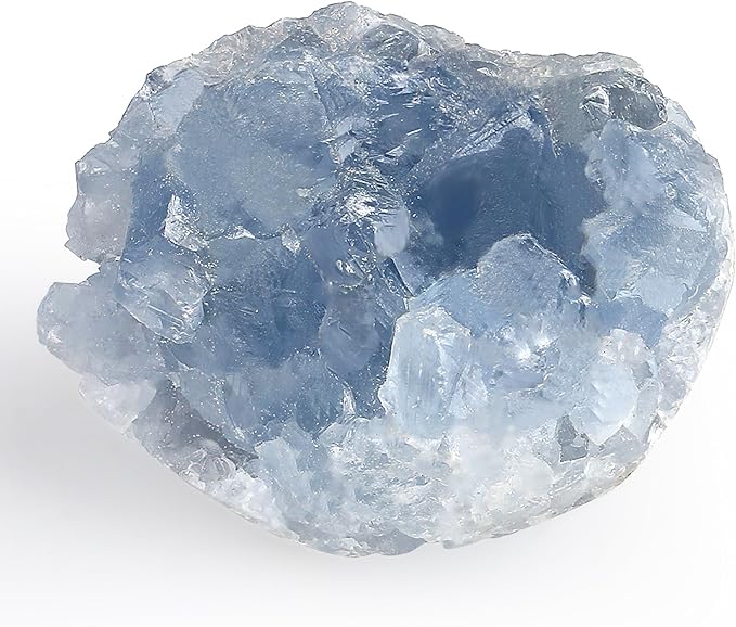 ZHIYUXI Celestite Crystals Cluster Geodes Blue Crystal Gemstones Celestite Stone Raw Crystals Aquamarine Crystals Natural Rock Collection Reiki Geode Decor Energy Balance Wicca Room 1pc 50-70g