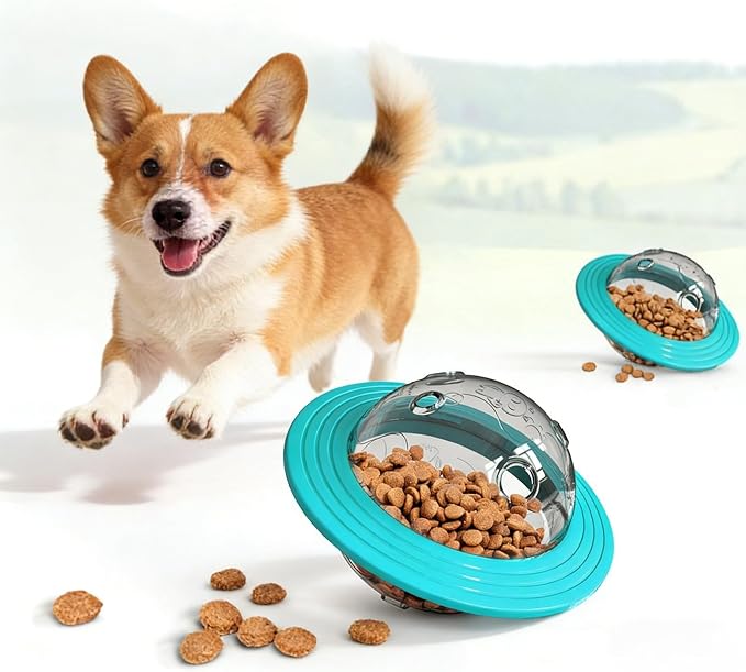 Dog Treat Dispenser Toy Planet Shaped Interactive Dog Toys Slow Feeder Treat Puzzle Dog Toy for Dogs Bite Resistant PC Roller for Training and Indoor Outdoor Play 6.5 in (Blue)
