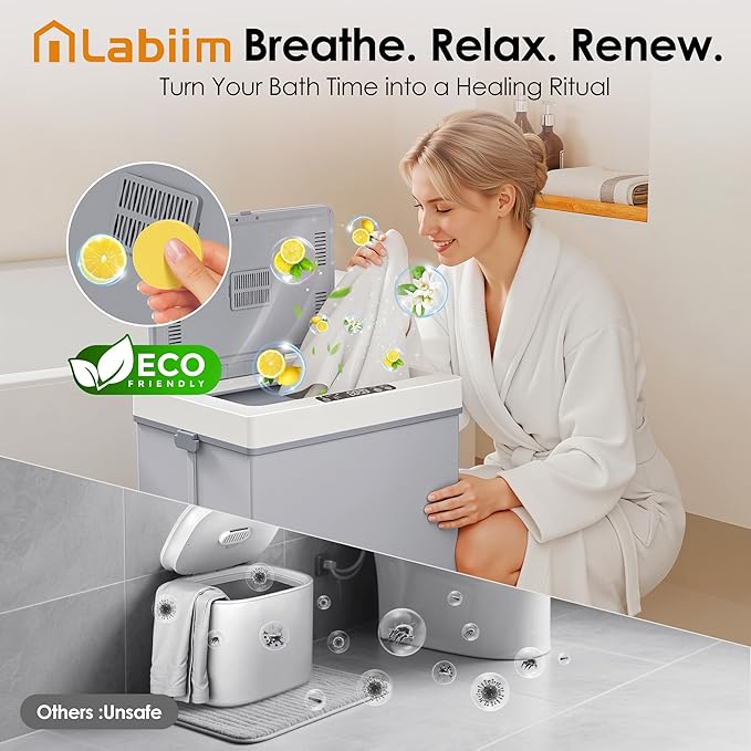 [Truly Upgrade Foldable] Luxury Towel Warmer, 35L Extra Large Towel Warmer Bucket Fits 4 Oversized 40"x70"Towels, Fast Heat Portable Blanket Heater for Bathroom Spa PJs &More, Pear White