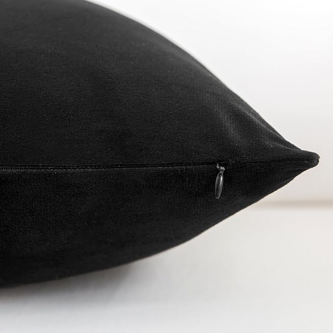 Velvet Decorative Throw Pillow Covers, Soft Square Cushion Case Home Decor for Living Room Couch Bed Sofa, Set of 2 Pack, Black, 18x18 Inch