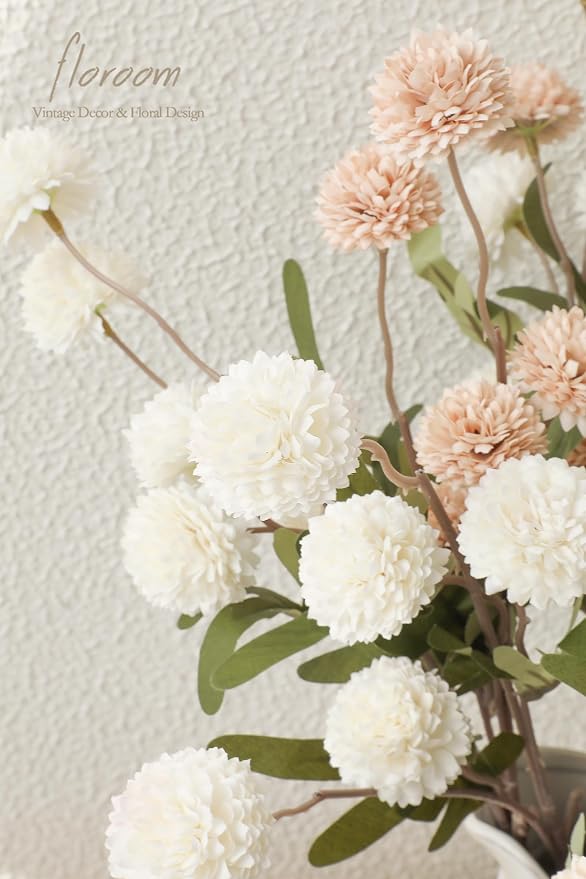 9pcs Beige Ivory Mix Faux Silk Mums Artificial Flowers, Bulk Fake Small Mini Chrysanthemums with Stems for DIY Wedding Centerpieces Floral Arrangements Vase Fillers Home Decorations