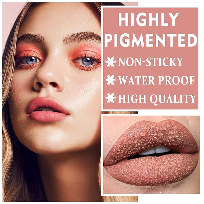 2PCS Matte Nude Lipstick Set Velvet Lip Gloss Non-Fading Non-Sticky Cup Nude Lipstick Matte Lip Stain Long Lasting Waterproof Lipstick for Women Girls Daily Lip Makeup-White Peach+Flesh Pink