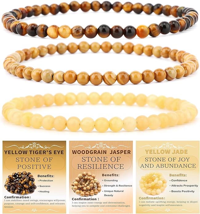 NCB 2.3-Piece 4mm Natural Crystal Gemstone Stretch Bracelets – Handmade Reiki Energy Healing Jewelry for Meditation,Yoga, Unisex