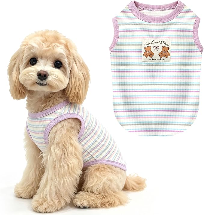 Small Dog Shirts Classic Striped Dogs Cats Clothes, Purple XXL | Soft Pet Tee Shirt, Breathable Dog Outfits with Exquisite Edging, Small Puppy Pajamas Chihuahua Yorki Party Daily Costumes