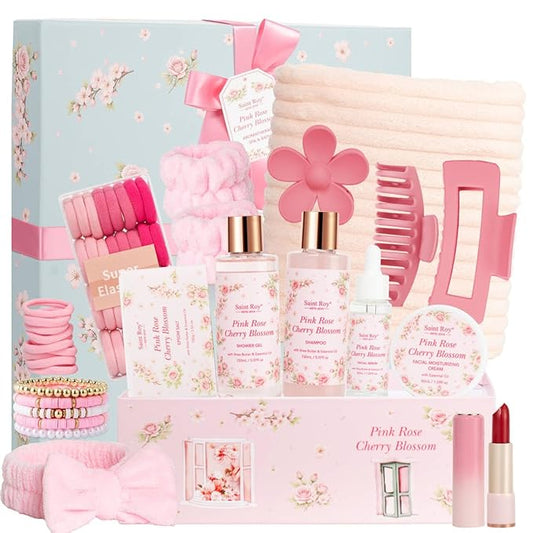 57 Pcs Bath Spa Kit for Women, Rose Bath and Body Gift, Facial Skin Care Set, Self Care Pampering Kit, Face Serum, Home Spa, Birthday Gift Set, Mother Day, Bridal Shower Bath sets for women gift