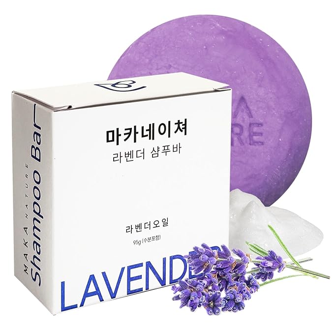 Maka Nature Low-Carbon Shampoo Bar | Korean K-Beauty Haircare with Natural Ingredients for Scalp & Hair Types | Vegan, Eco-Friendly, pH balanced, 3.35oz (Lavender), Made in Korea