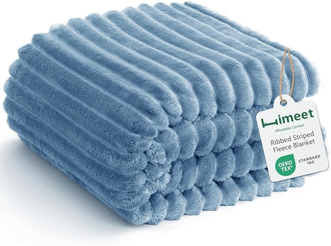 HIMEET Grayish Blue Full Blanket for Bed, 300GSM Ribbed Fleece, 84 x 90 in | Ultra Soft Flannel, All-Season Lightweight Warmth, Bed Layering & Home Room Decor, Gift for Men & Women, Machine Washable