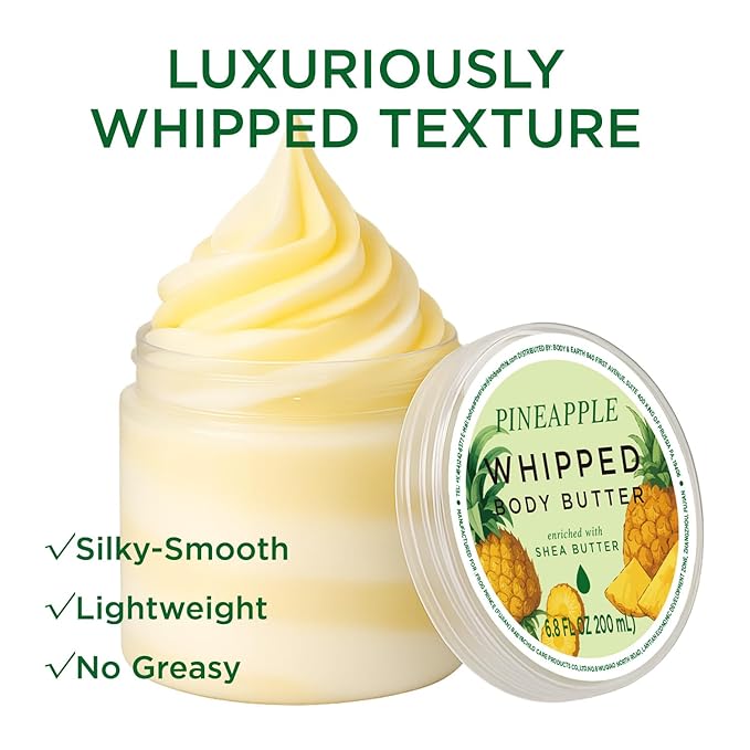 Princess Belle Pineapple Whipped Shea Body Butter, Body Moisturizer for Dry Skin, Pineapple Scented Body Care, Leaves Skin Feeling Moisturized and Soft-200ml(6.8 floz)
