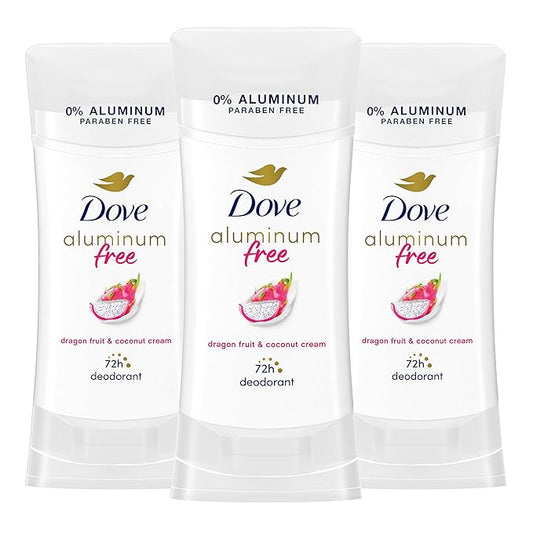 Dove Aluminum Free Deodorant for Women 3 Pack Dragon Fruit & Coconut Cream 72 hour odor protection 2.6oz