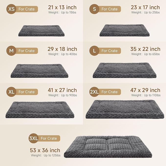 Exsnugy Washable Dog Bed Mat Large Size Fluffy Pet Crate Pad 48x30 XXL | Non-Slip Bottom Kennel Beds Ultra Soft Comfy Sleeping Mattress for Large Medium Small Dogs Blue