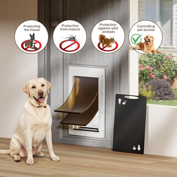 Large Dog Door for Door, Pets Up to 100 lb | Durable Plastic Frame, 2 Magnetic Flaps, Closing Panel, Never Rust, Easy Install for Interior & Exterior Doors