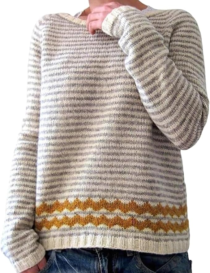 Zhyaj Fair Isle Sweater for Womens Winter Long Sleeve Vintage Knitted Sweater Casual Fall Crew Neck Pullover Sweaters