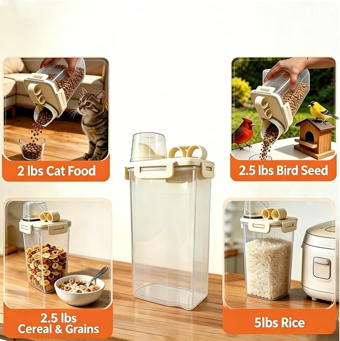2 Lbs Small Cat Dog Food Storage Container for Bird Seed, Pet Food, 2 Pack