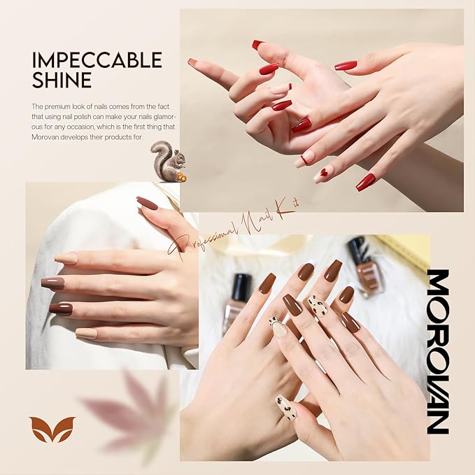 Morovan Brown Nail Polish Set: Winter Nude Dark Chocolate Nail Polish Kit Regular Air Quick Dry Autumn Fingernail Polish Pack for Women Nail Art Christmas Gift Holiday Party