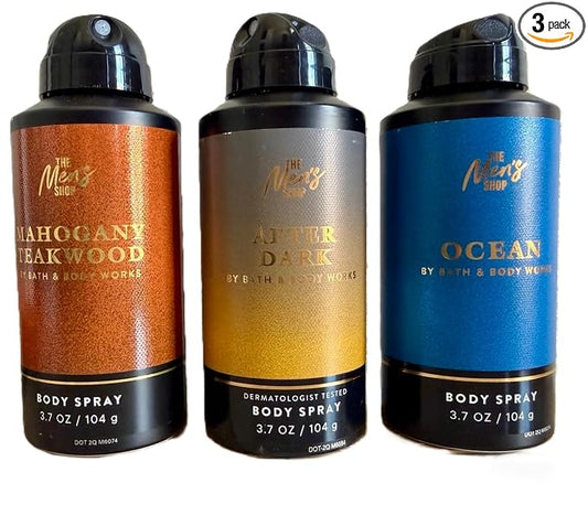 Bath & Body Works The Men's Shop Body Spray - Pack of 3 (Mahogany Teakwood, After Dark, Ocean)
