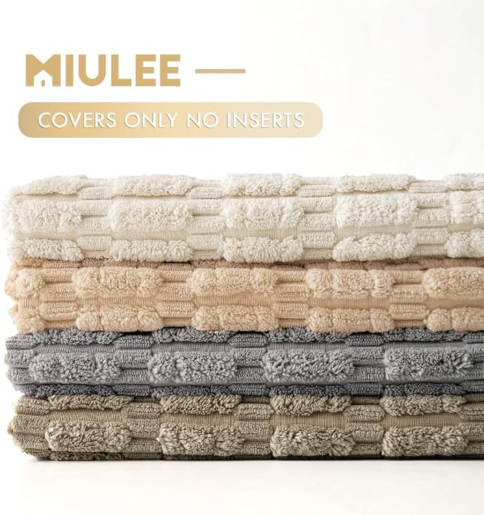 MIULEE Pack of 4 Corduroy Throw Pillow Covers 18x18 Inch Beige and Brown | Neutral Rustic Farmhouse Boho Soft Striped Pillow Covers,Home Decor for Sofa,Living Room,Couch,Bed