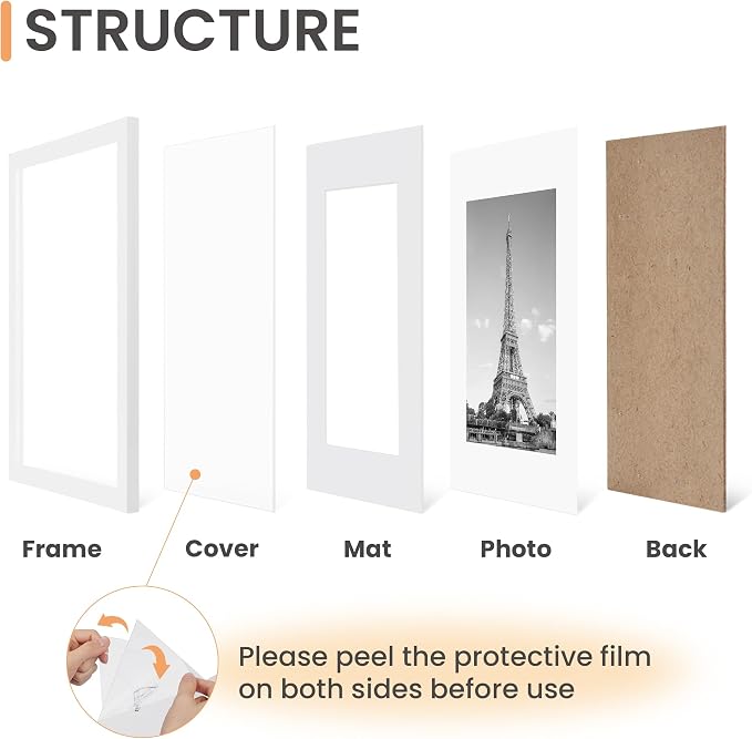 upsimples 8x12 Picture Frame, Gallery Wall Frames Set of 5, White | Photo Frame Collage Wall Decor, 6x8 Picture Frame with Mat for Family, Baby, Hallway, Christmas
