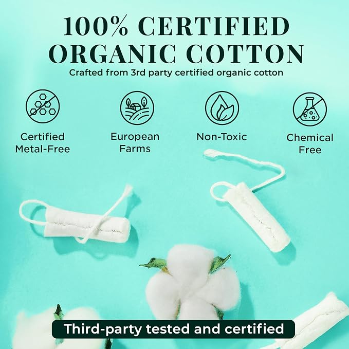 Tampon Tribe Regular Organic Tampons for Women | 48 Non-Toxic Tampons | Natural 100% Organic Cotton, Hypoallergenic, Metal and Chemical Free with Biodegradable Applicator | (48 Count - Regular)