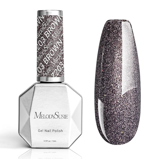 MelodySusie Brown Glitter Gel Nail Polish,0.5fl oz Sparkle Brown Soak Off UV LED Glitter Gel Polish Gift for Women Nail Art Manicure Salon DIY Nail Design Decoration at Home-z203
