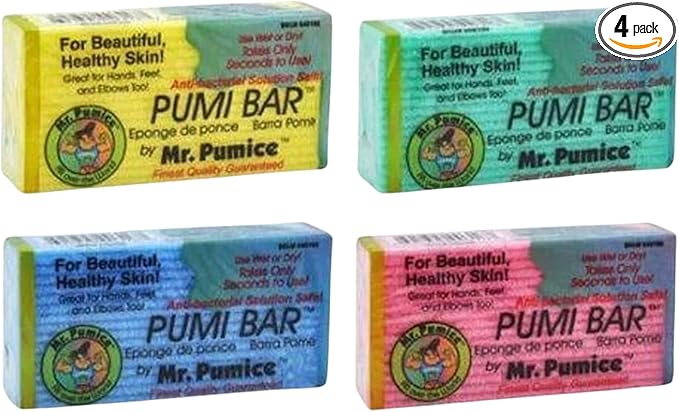 Mr. Pumice Callus Remover PUMI Bar: Pedicure Stone & Foot/Heel Scrubber - Medium Grit (Assorted Colors) 4 Pack