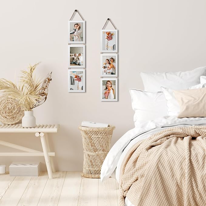 QUTREY 5x7 Collage Picture Frames White, 6 Openings Vertical 5 x 7 Hanging Photo Frames Display 5 by 7 inch Pictures for Wall Decor, 2 Pack