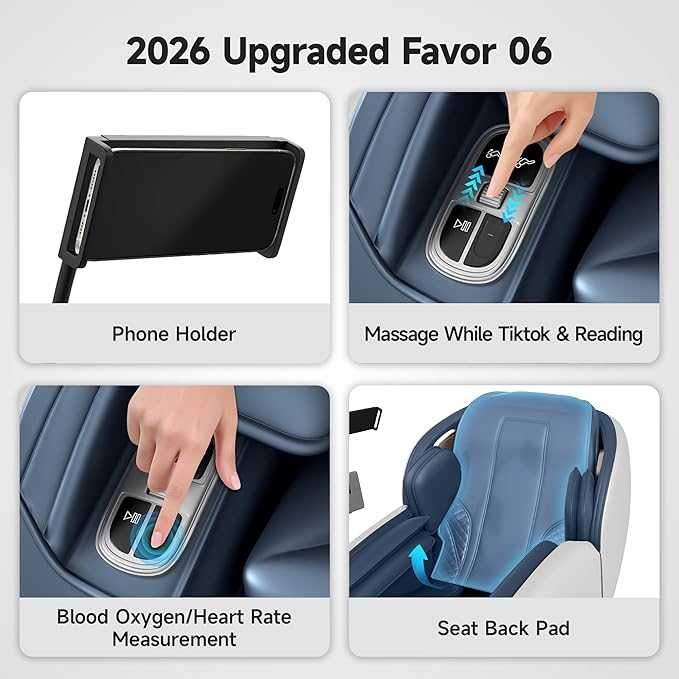Real Relax 2025 Massage Chair Full Body, Zero Gravity SL-Track Massage Recliner with Added Phone Controller and Holder, Pause Button,Upgraded LCD Screen，APP Control and Child Lock, Favor-06, Blue