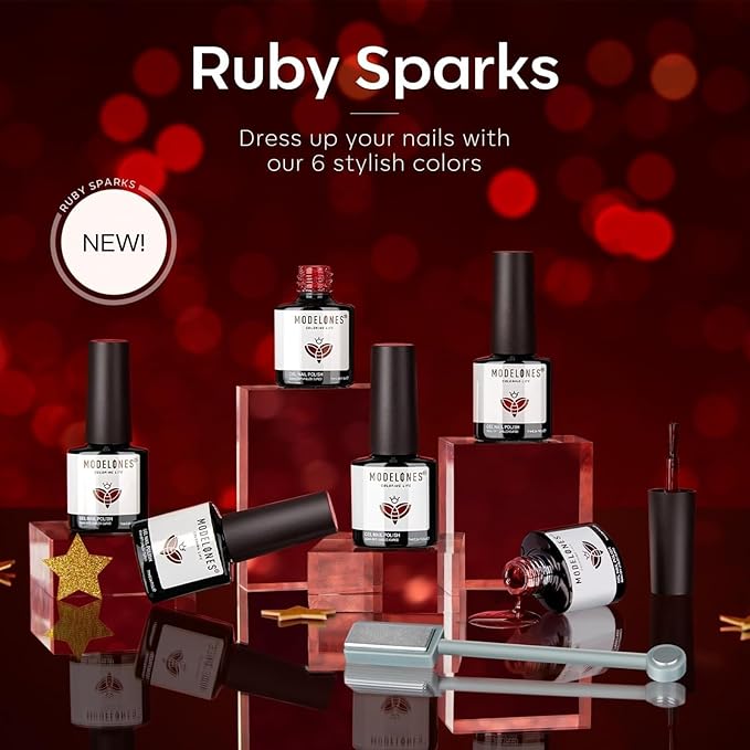 modelones Red Gel Nail Polish Set - 6 Colors 2026 Easter Ruby Glitter Cat Eye Magnetic Gel Polish Burgundy Red Sparkle Bloody Nail Polish Kit Soak Off LED Manicure Nail Art DIY Gift