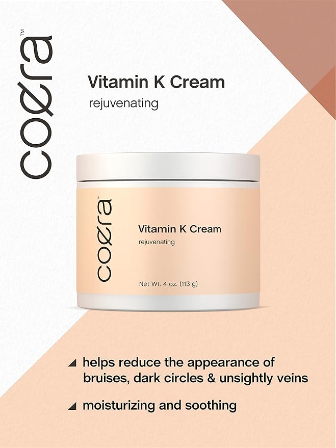 Coera Vitamin K Cream 4 oz | Premium Formula for Bruises, Spider Veins, Dark Circles, Broken Capillaries, Eyes, and Face | Paraben and SLS Free