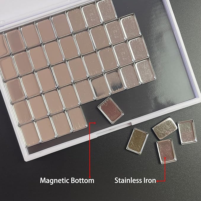 FCLUB 100PCS Tiny Empty Metal Pans 3/4" × 1/2" (0.6ml) – Shallow Rectangle Eyeshadow & Cosmetic Pans for Makeup, Watercolor, Lipstick, Blush, Foundation, DIY Magnetic Palette Refills