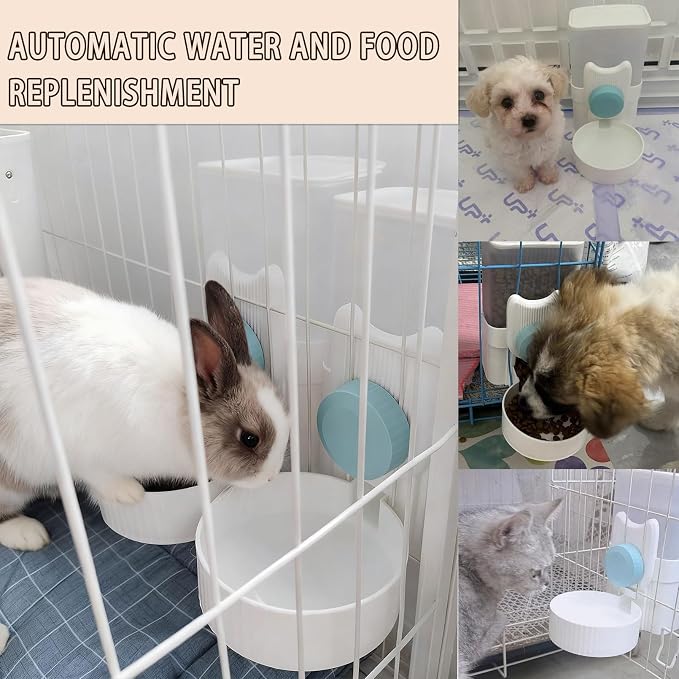 kathson Rabbit Feeder for Cage,Bunny Water Bottle,Pet Food Dispenser,Blue | Gravity Automatic Guinea Pig Feeder Waterer Set,Hanging Small Pet Food Bowl Feeding Station for Ferret Chinchilla Cat Puppy