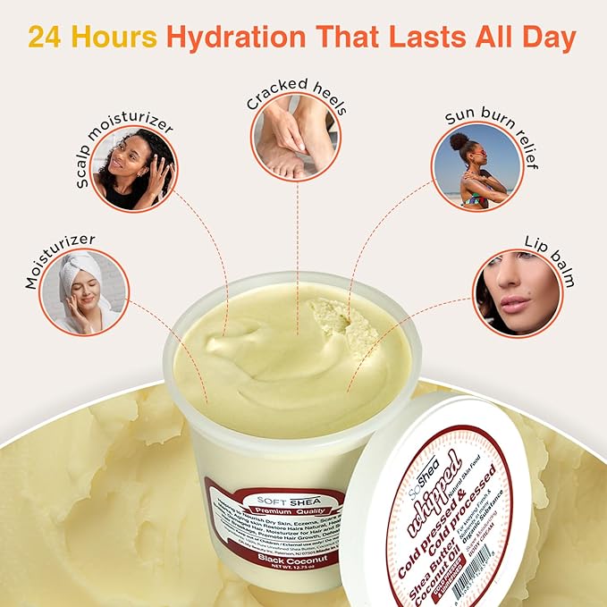 SoShea Whipped Shea Butter Unscented Ivory Original - Nourishes, Moisturizes & Renews | 100% African Pure Shea Butter | Cold-Pressed & Cold-Processed | No Dyes & Parabens | Vegan | 11.50oz / 326g