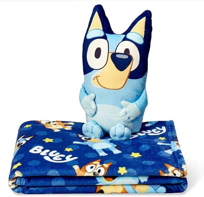 Northwest Bluey More Bluey Fun Hugger Pillow & Silk Touch Throw Blanket Set, Dog Stuffed Plush, 50x60 inch Blanket and 11 inch Plushie