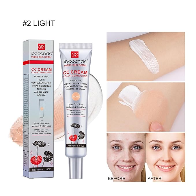 Hydrating CC Cream Foundation with Centella Asiatica Multi-Purpose Pre-makeup Primer Moisturizing Facial Concealer Sunscreen Full-Coverage CC Cream with SPF 25 (02)