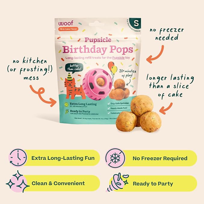 WOOF Pupsicle Birthday Refill Pops Dog Treats, XL | Fits XL Pupsicle, pre-made birthday treats, naturally sweet, cake flavor, long-lasting enrichment, shelf stable