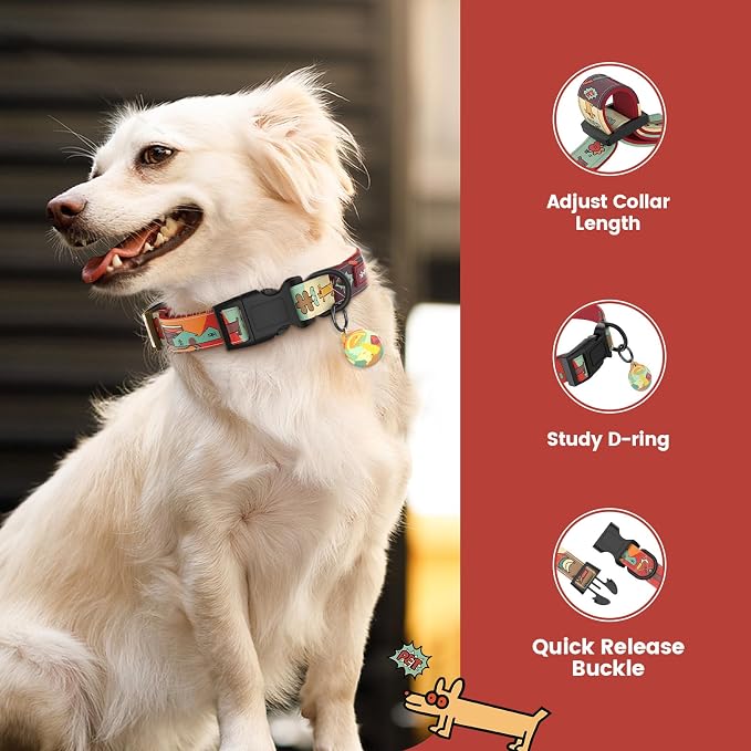 Dog Collar with QR Code ID Tag, Adjustable Pet Collar, Red, L