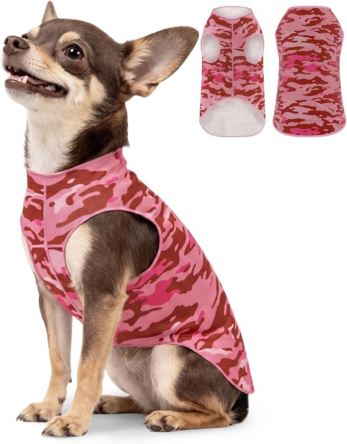 YUDODO Lightweight Dog Shirts, Stretchy Dog Tank Tops, Soft Pet Vest | Skin-Friendly, Breathable, Sleeveless, All Season Dog Clothes, For Small Medium Dogs, Pink Camo, S