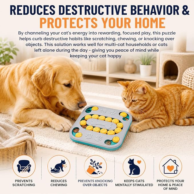 Cat Puzzle Feeder, Treat Maze Toy, 9.7 x 9.7 x 1.0 in
