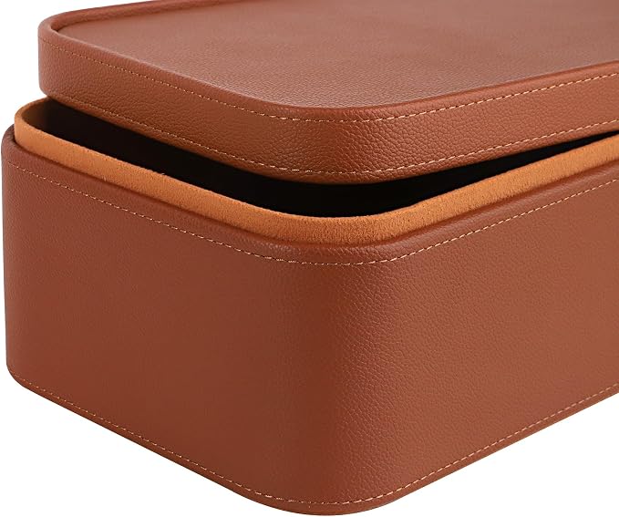 HofferRuffer Faux Leather Decorative Storage Boxes, Dust proof Storage Shelf Baskets with Lids Trays, Storage Bins Memory Box Organizer for Home, Office, Jewelry & More, Set of 3 (Brown)