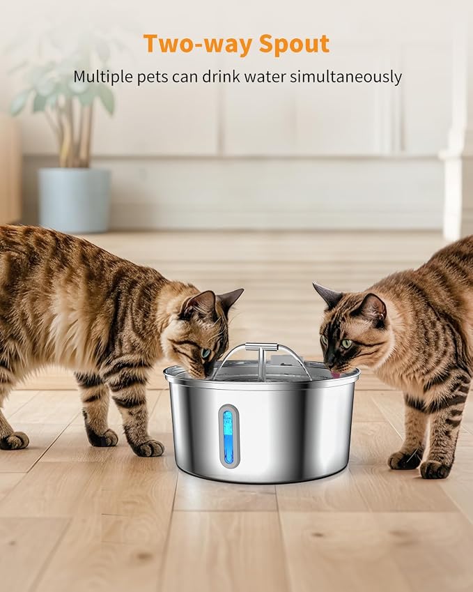 Lawfery Cat Water Fountain Stainless Steel, 108oz/3.2L Pet Fountain | 3 Replacement Filters, Quiet Pump, Cat Drinking Fountain for Indoor Cats and Small Dogs