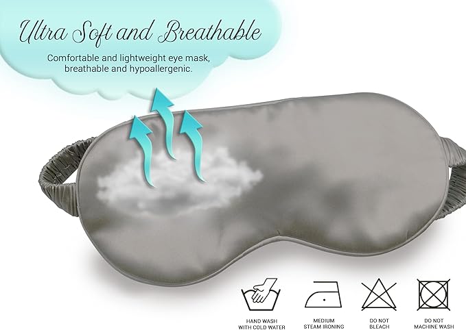 Fusion5 Silk Eye Mask with Elastic Band - 100% Pure Mulberry Sleep Mask - 25 Momme, Anti-Aging, Hypoallergenic, Blocks Light - Soft & Smooth Night Eye Cover for Sleeping & Travel with Box