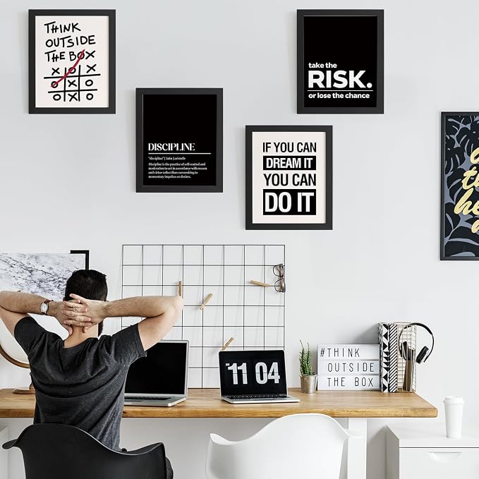 DSHFG Office Motivational Inspirational Wall Art Prints Set of 4 | Motivational Balck Office Positive Affirmations Wall Decor Posters, Inspirational Quotes Wall Art, 8x10 Unframed