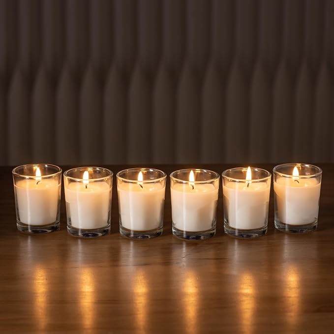 Housecret 48 Pack Warm White Unscented Clear Glass Filled Votive Candles. Hand Poured Wax Candle Ideal Gifts for Aromatherapy Spa Weddings Birthdays Holidays Party