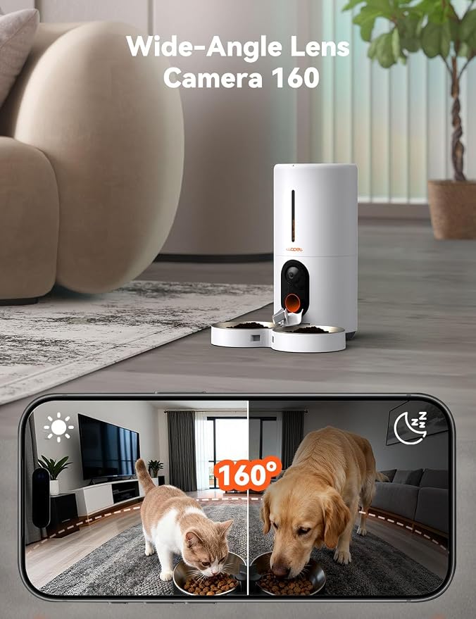 WOPET Automatic Cat Feeder with Camera for Two Cats, 6L Smart Pet Feeder with 1080P HD Video & Night Vision, 5G/2.4G WiFi Cat Dog Feeder, 2-Way Audio, SD Card Storage, Up to 10 Meals per Day